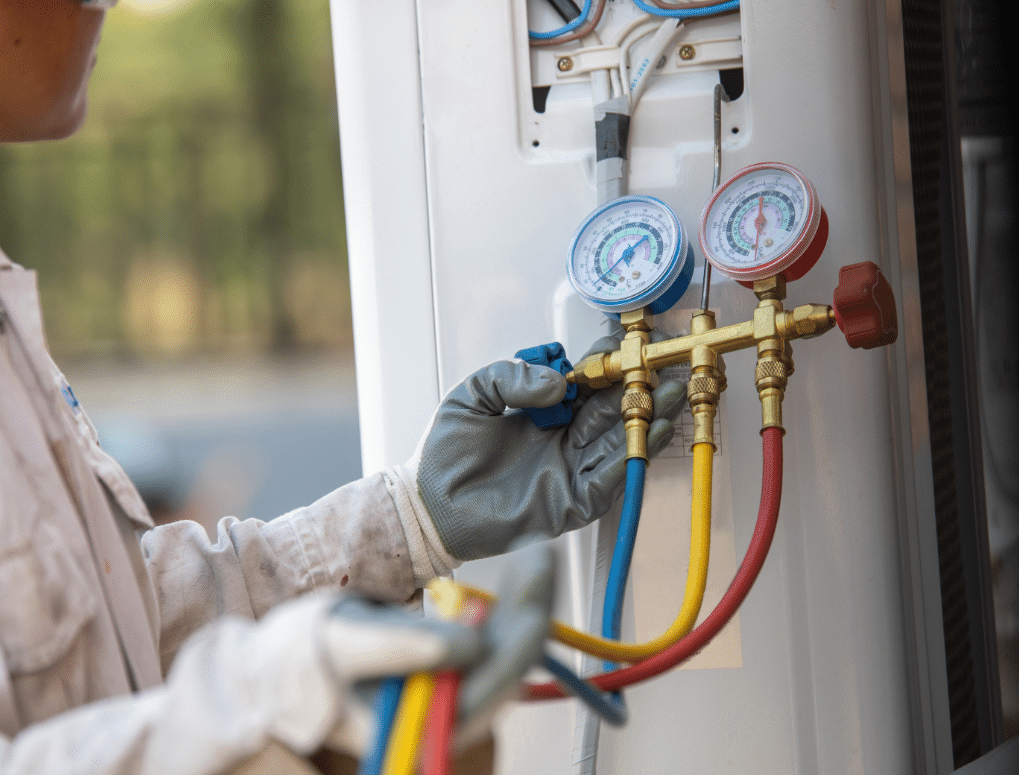 Plumber measuring home water pressure